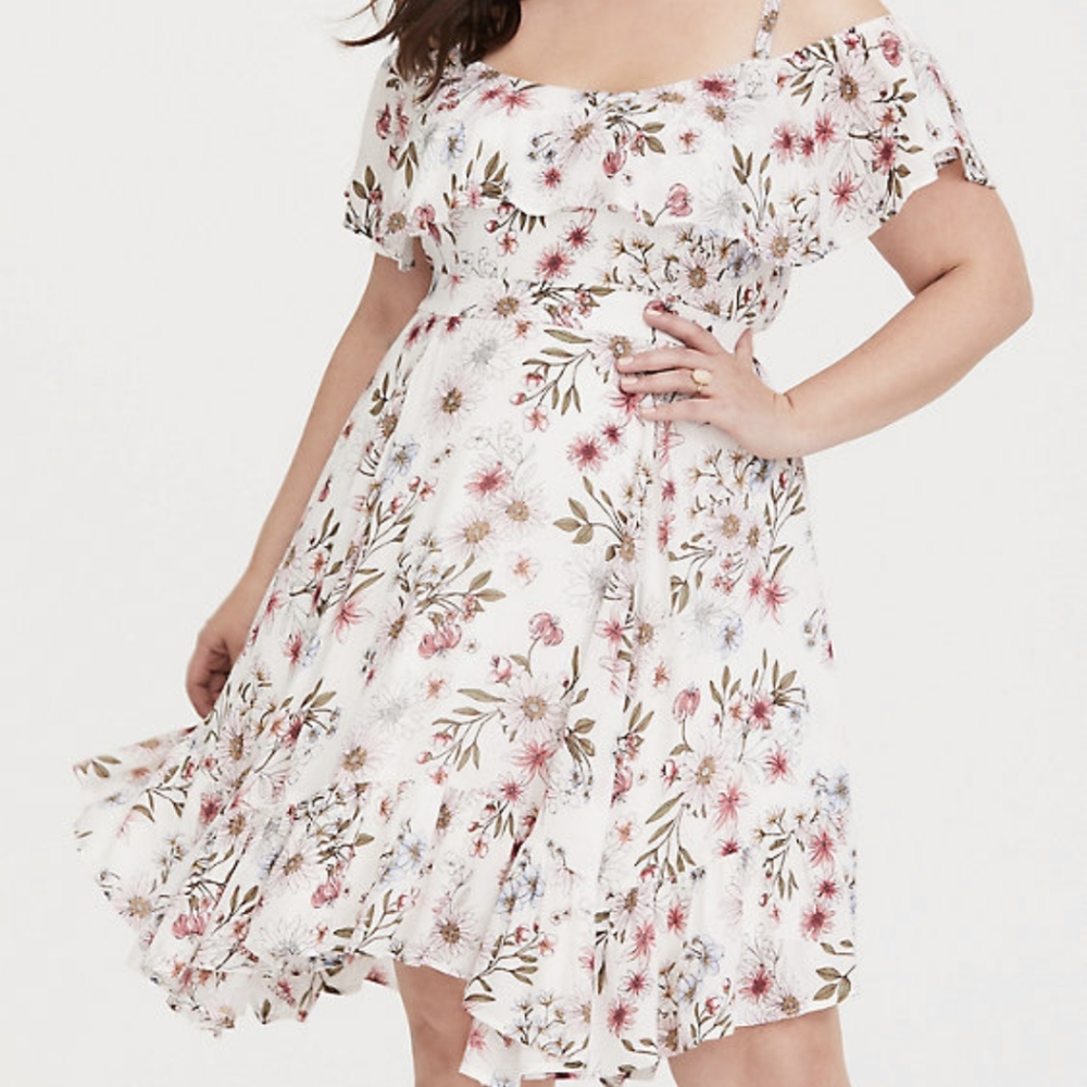 Torrid cold shoulder floral chiffon dress